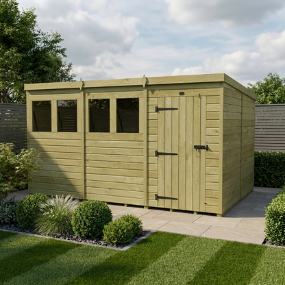 12 x 8 Pent Shed (Single Door, With Windows) - view 2