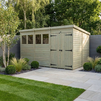 12 x 9 Pent Shed (Double Door, With Windows) - view 2