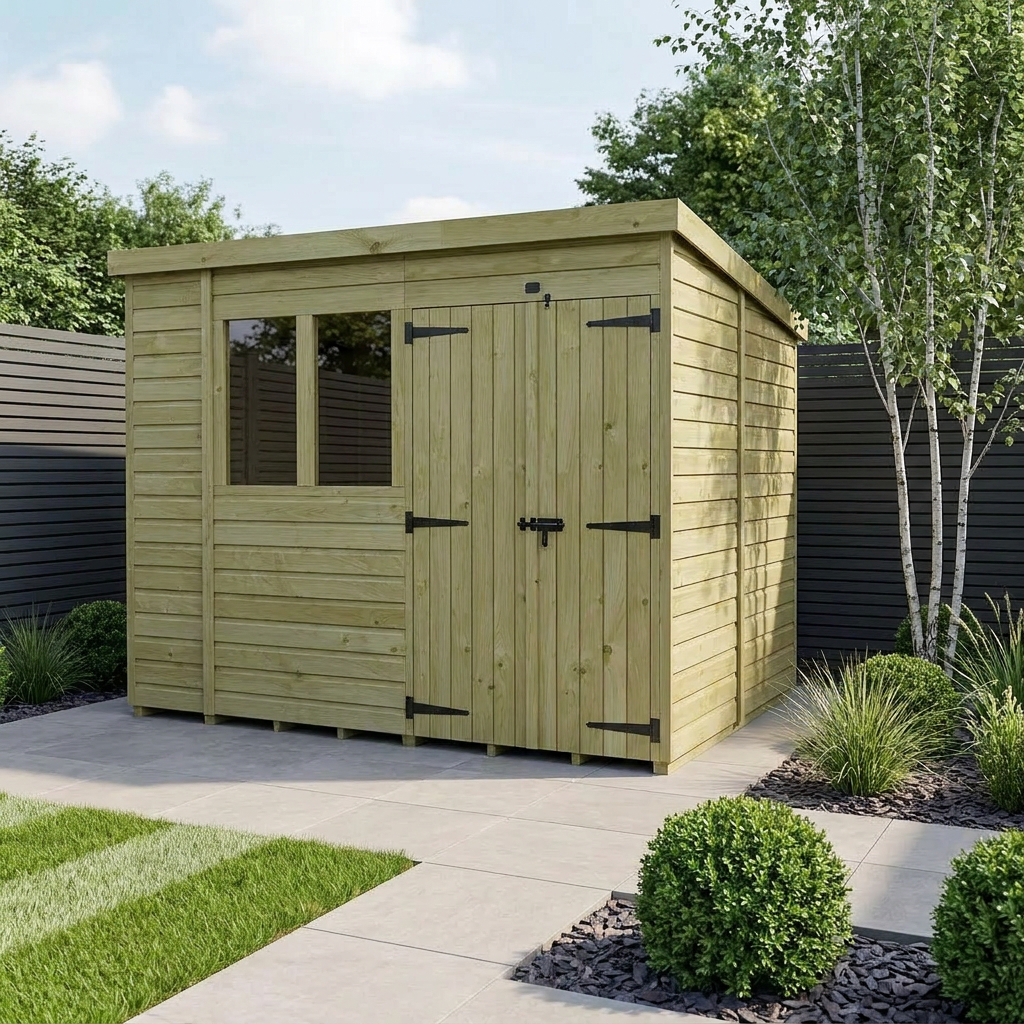 11 x 6 Pent Shed (Double Door, With Windows) - view 2