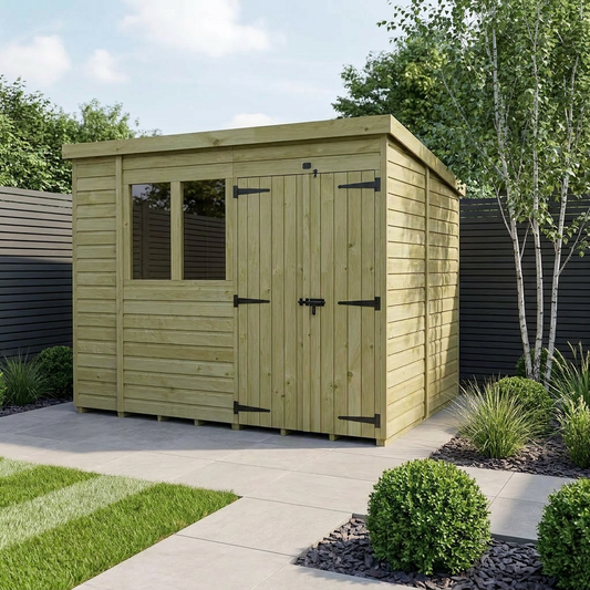 11 x 6 Pent Shed (Double Door, With Windows) - view 2