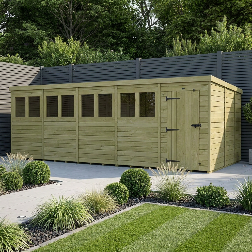 20 x 9 Pent Shed (Single Door, With Windows) - Pent Shed