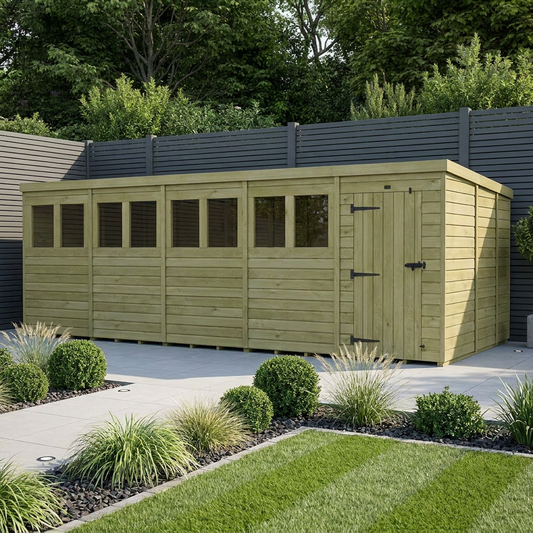20 x 9 Pent Shed (Single Door, With Windows) - Pent Shed