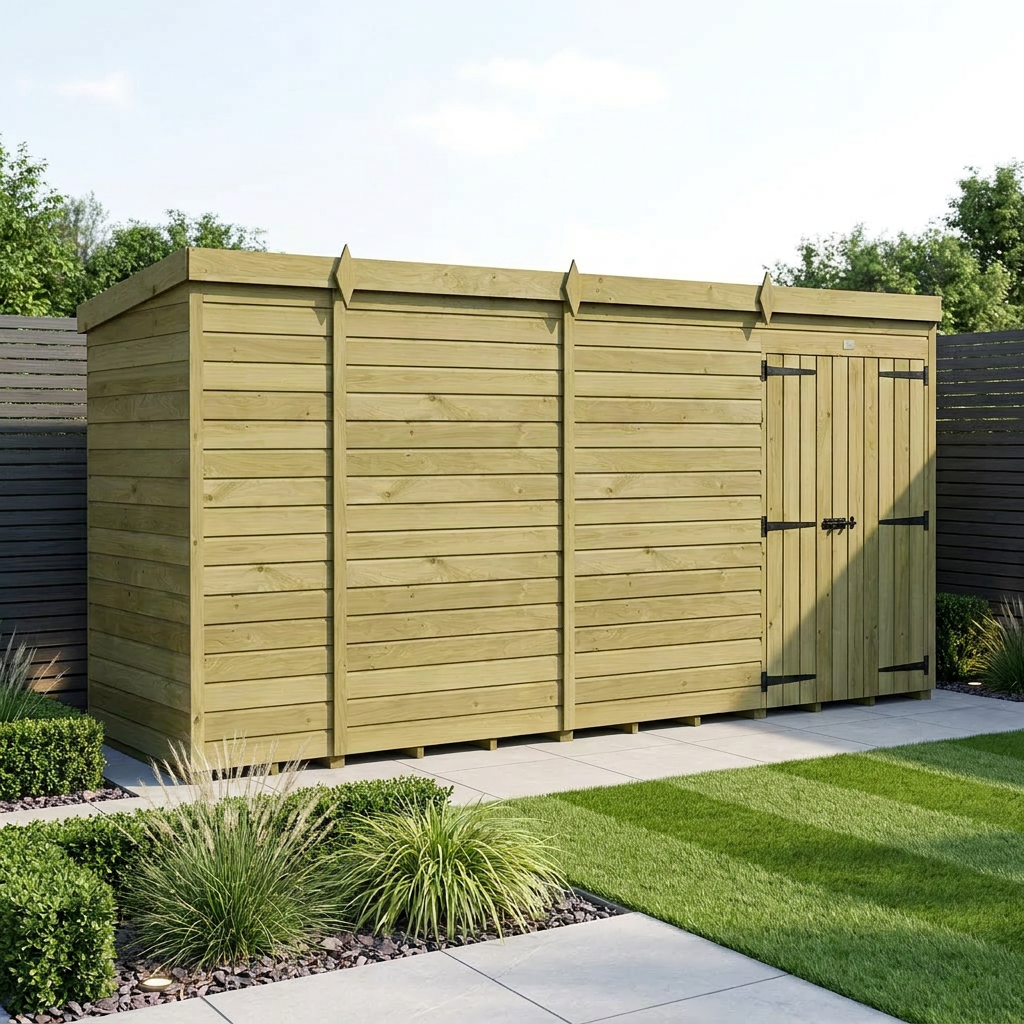 13 x 4 Pent Shed (Double Door, No Windows) - view 2
