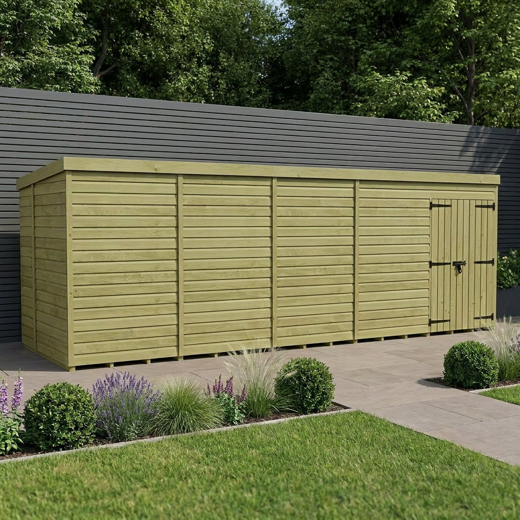 20 x 6 Pent Shed (Double Door, No Windows) - view 2