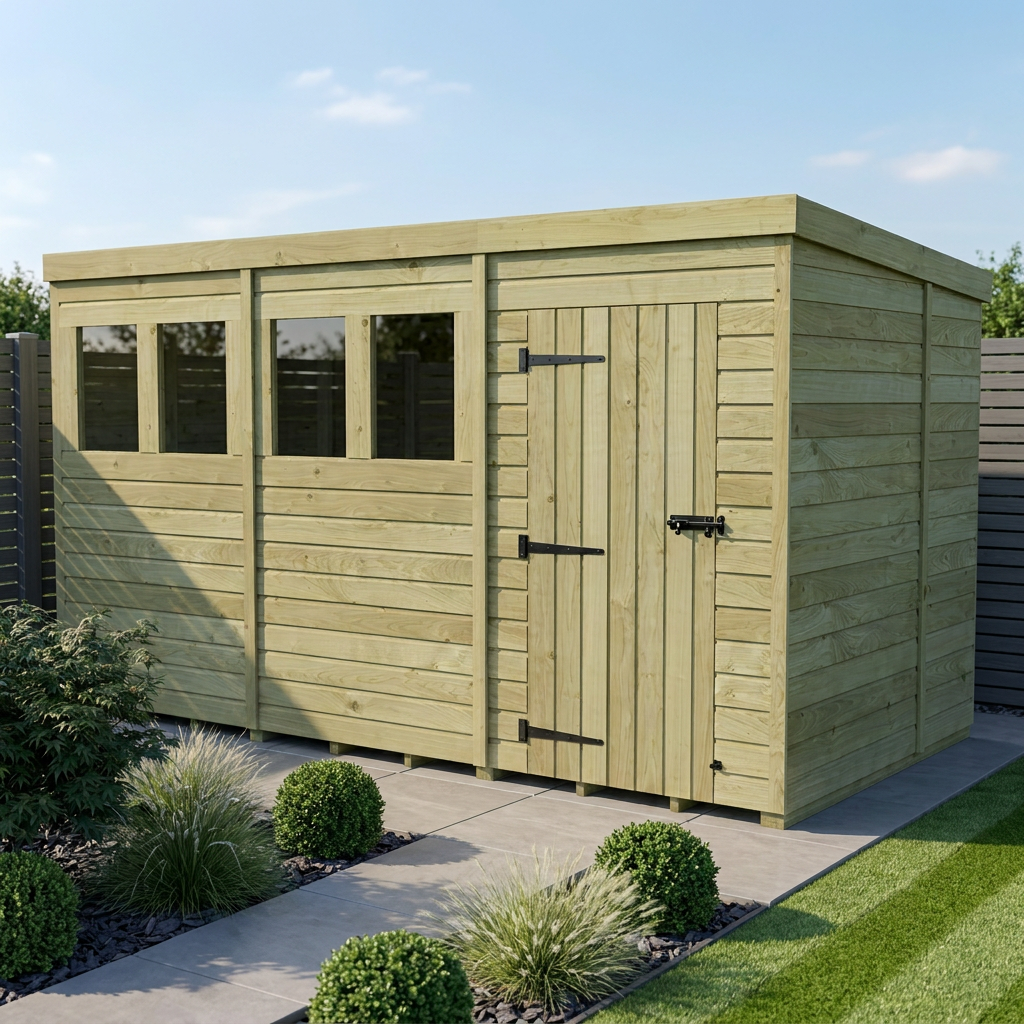 12 x 7 Pent Shed (Single Door, With Windows) - Pent Shed