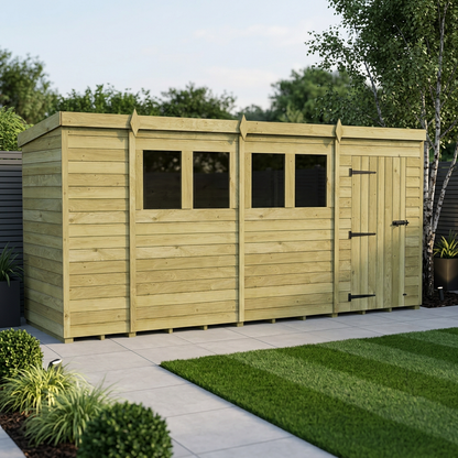 14 x 4 Pent Shed (Single Door, With Windows) - Pent Shed