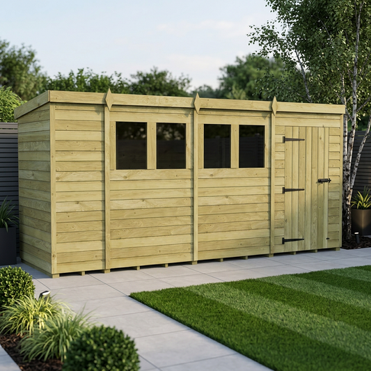 14 x 4 Pent Shed (Single Door, With Windows) - Pent Shed