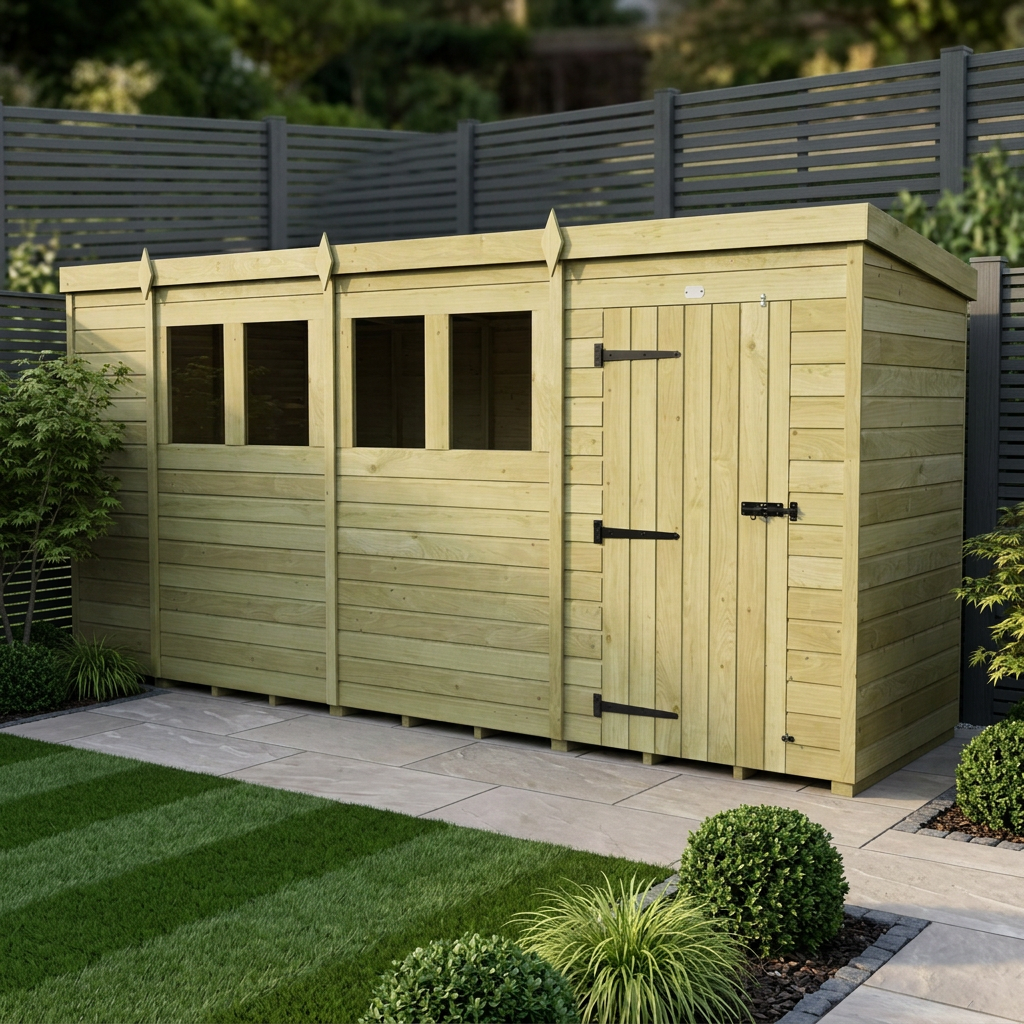 15 x 4 Pent Shed (Single Door, With Windows) - Pent Shed