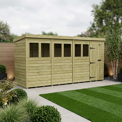 16 x 4 Pent Shed (Single Door, With Windows) - Pent Shed