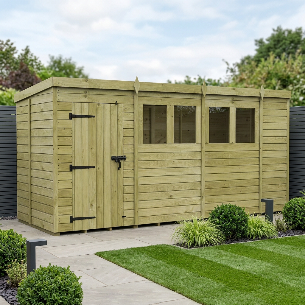 14 x 5 Pent Shed (Single Door, With Windows) - Pent Shed