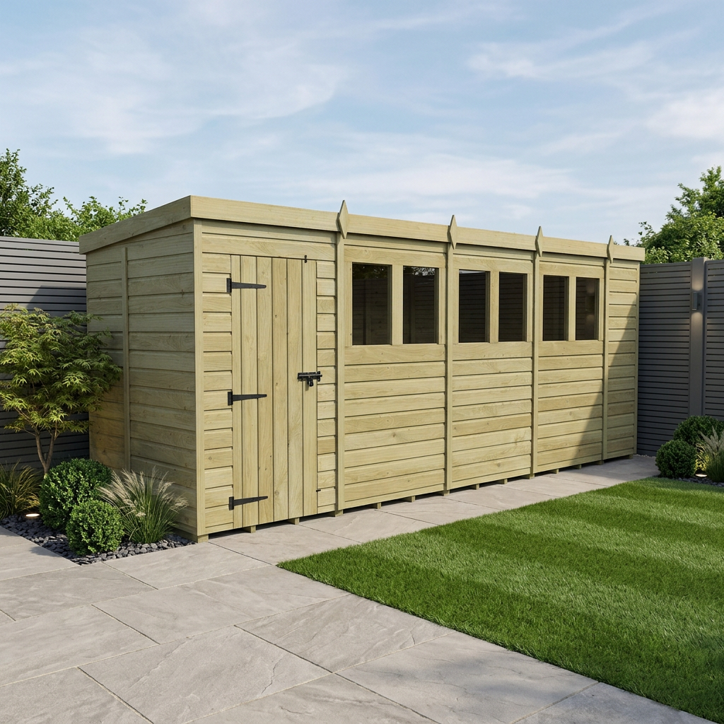 18 x 5 Pent Shed (Single Door, With Windows) - Pent Shed