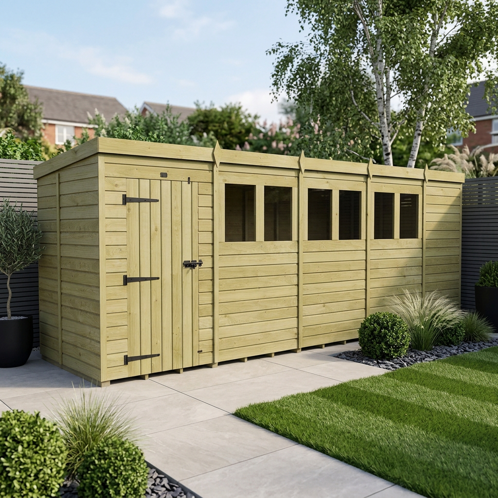 19 x 5 Pent Shed (Single Door, With Windows) - Pent Shed