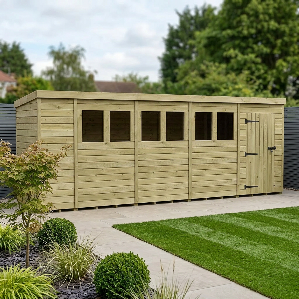 18 x 4 Pent Shed (Single Door, With Windows) - Pent Shed