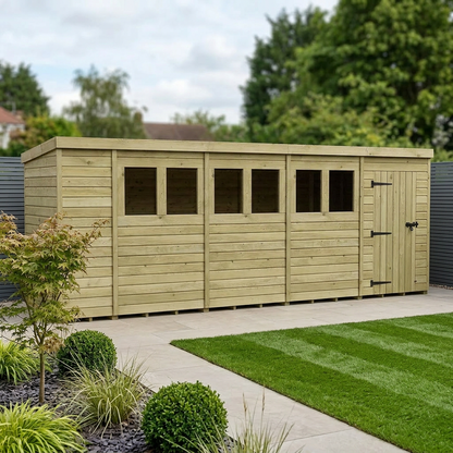 18 x 4 Pent Shed (Single Door, With Windows) - Pent Shed