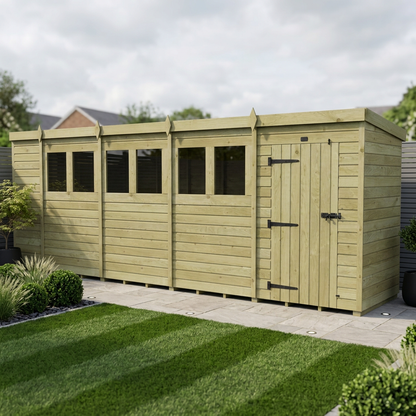 19 x 4 Pent Shed (Single Door, With Windows) - Pent Shed