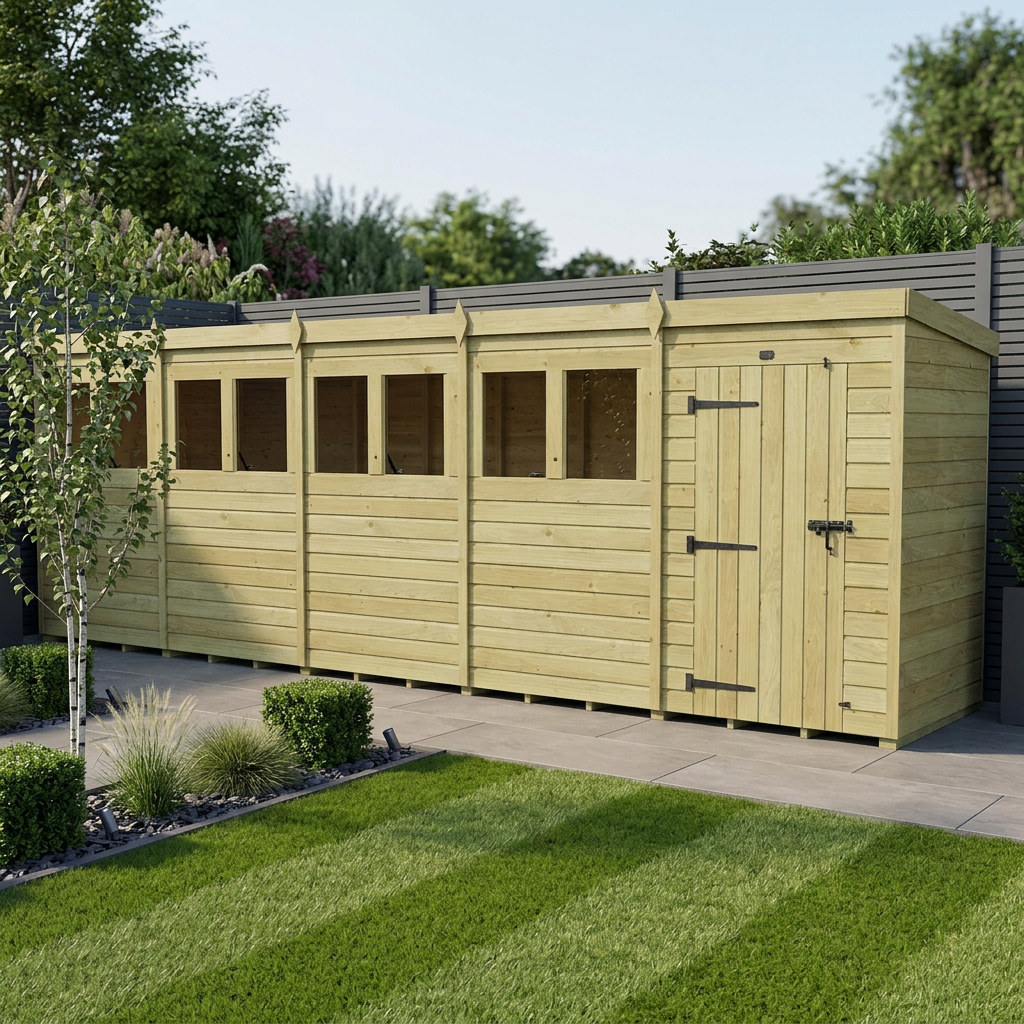 20 x 4 Pent Shed (Single Door, With Windows) - Pent Shed