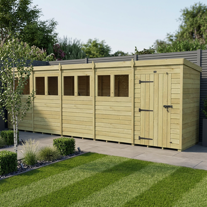 20 x 4 Pent Shed (Single Door, With Windows) - Pent Shed