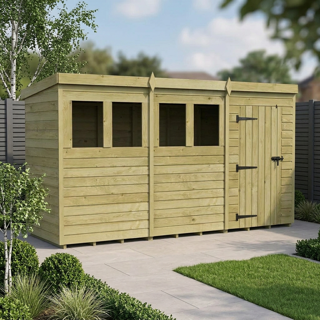 12 x 4 Pent Shed (Single Door, With Windows) - Pent Shed