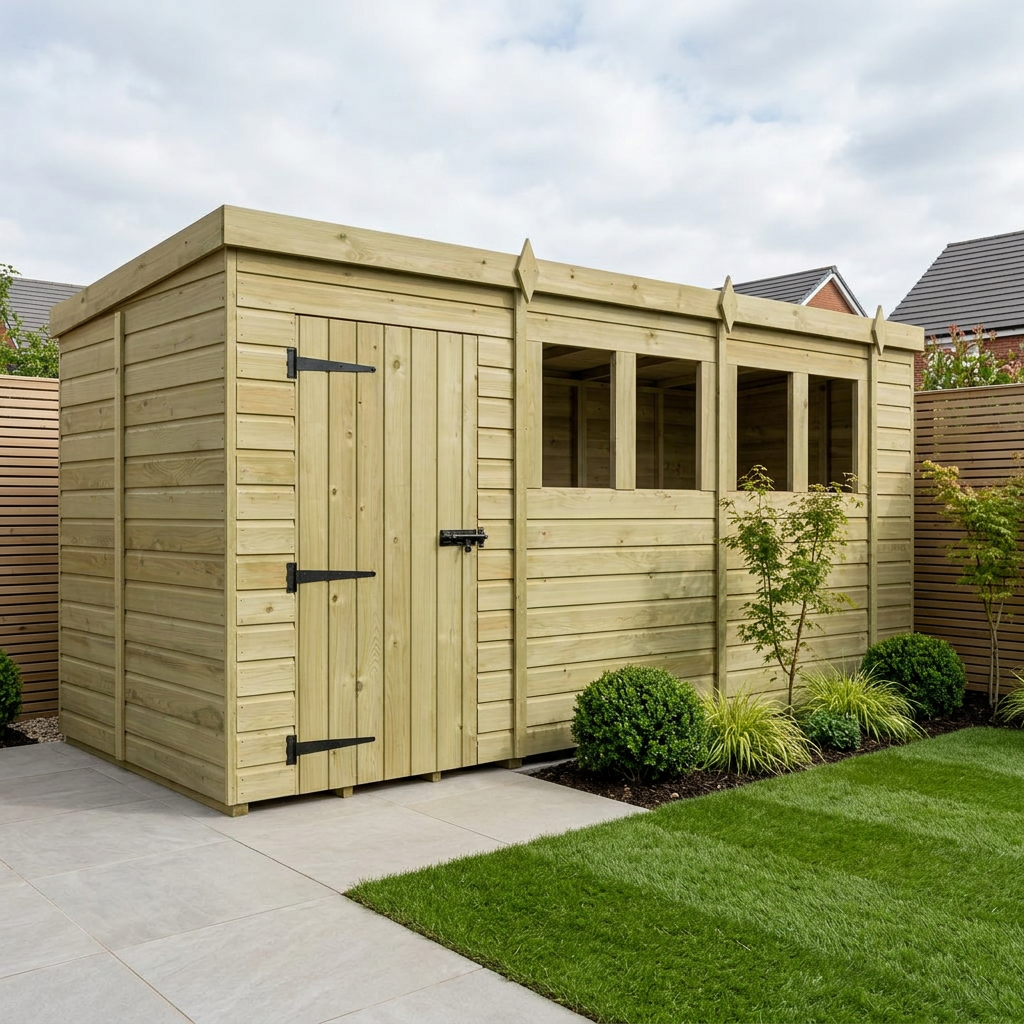15 x 5 Pent Shed (Single Door, With Windows) - view 2