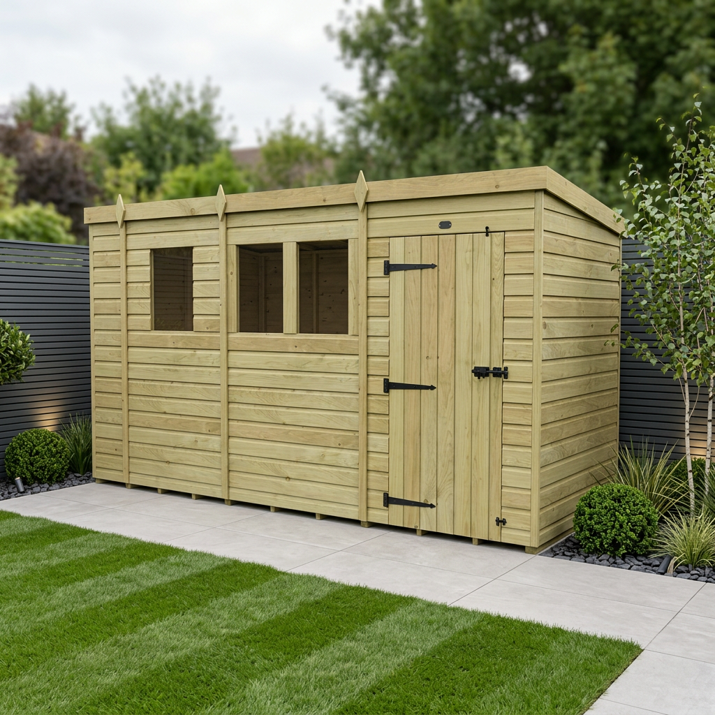 13 x 6 Pent Shed (Single Door, With Windows) - Pent Shed