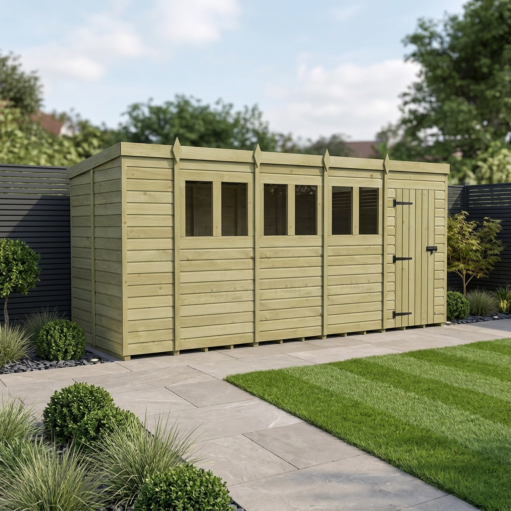 18 x 6 Pent Shed (Single Door, With Windows) - Pent Shed