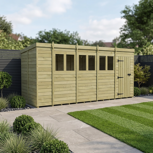 18 x 6 Pent Shed (Single Door, With Windows) - Pent Shed