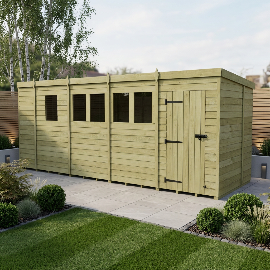 17 x 6 Pent Shed (Single Door, With Windows) - Pent Shed
