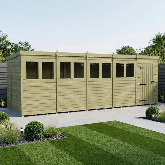 20 x 6 Pent Shed (Single Door, With Windows) - Pent Shed