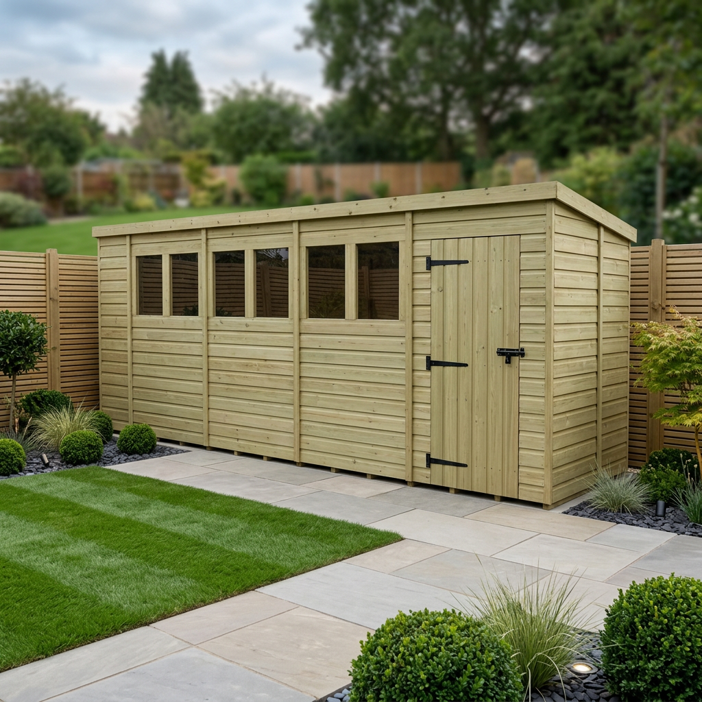 19 x 6 Pent Shed (Single Door, With Windows) - Pent Shed