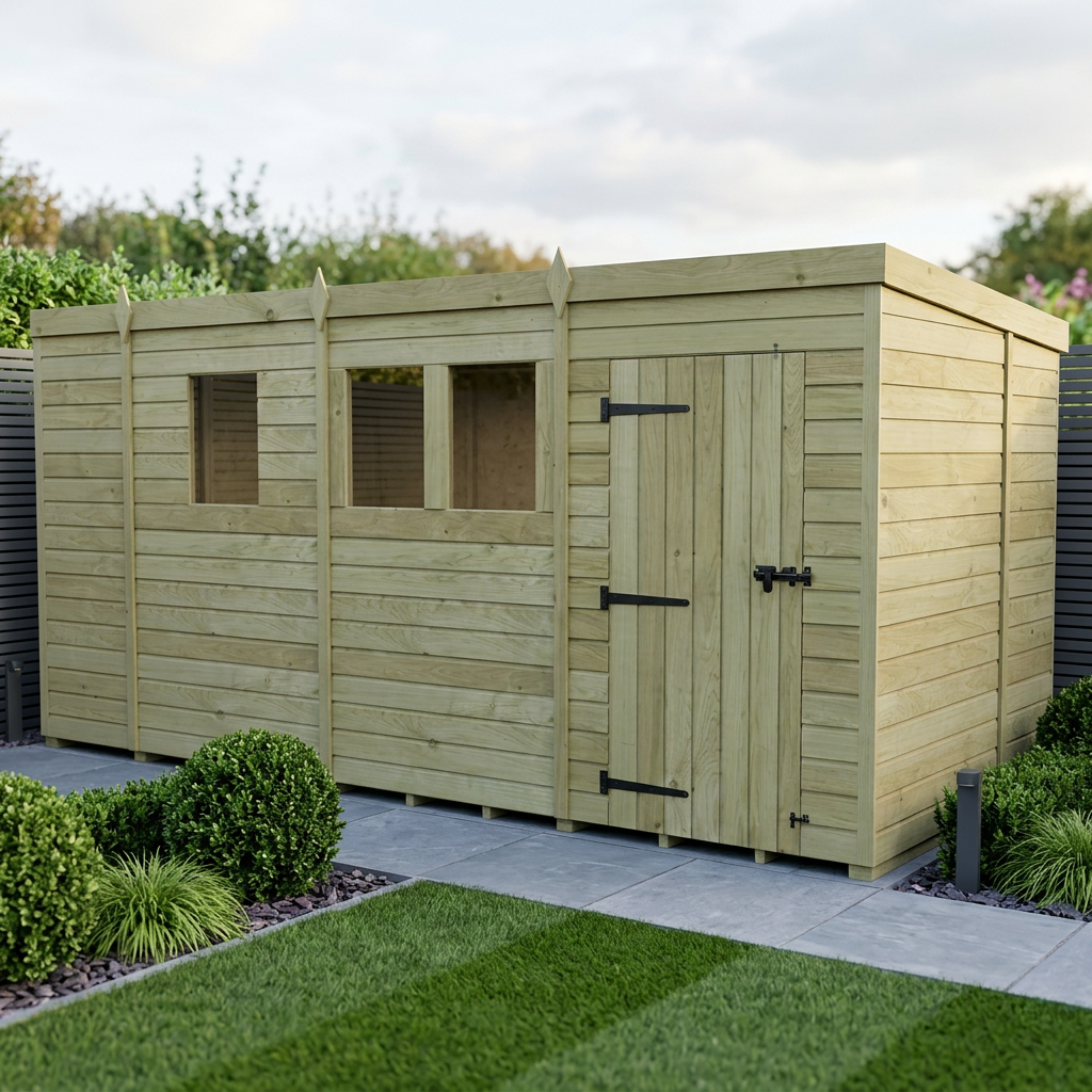 13 x 7 Pent Shed (Single Door, With Windows) - view 2