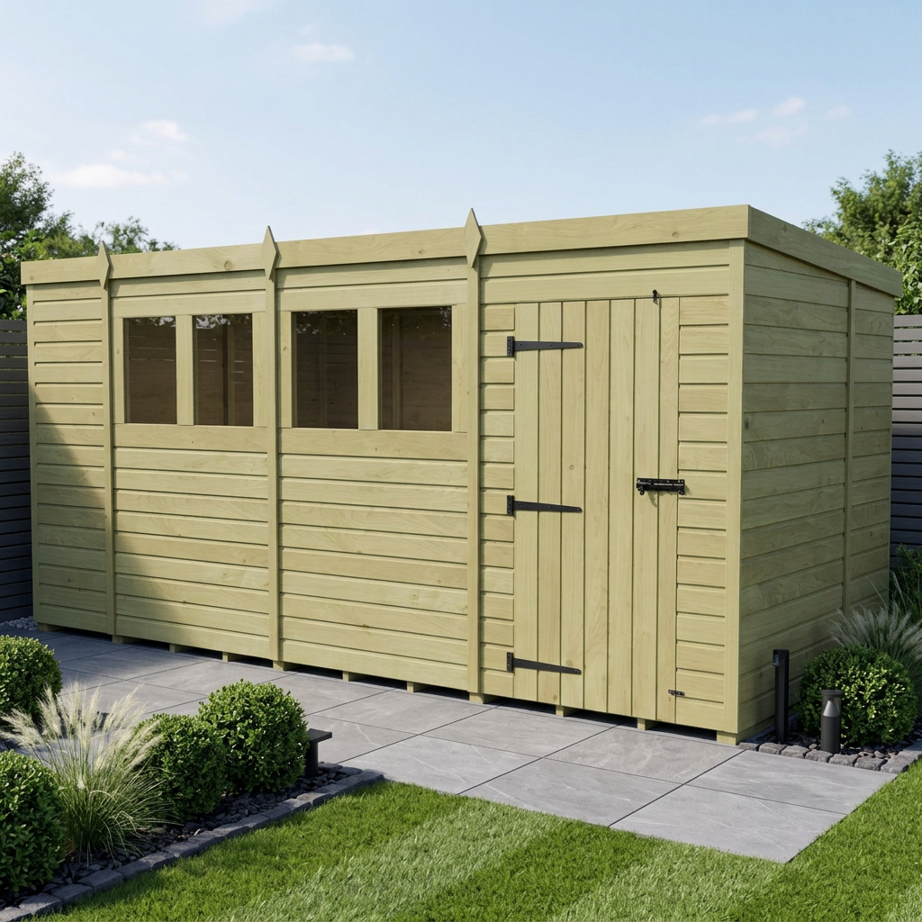 14 x 7 Pent Shed (Single Door, With Windows) - Pent Shed