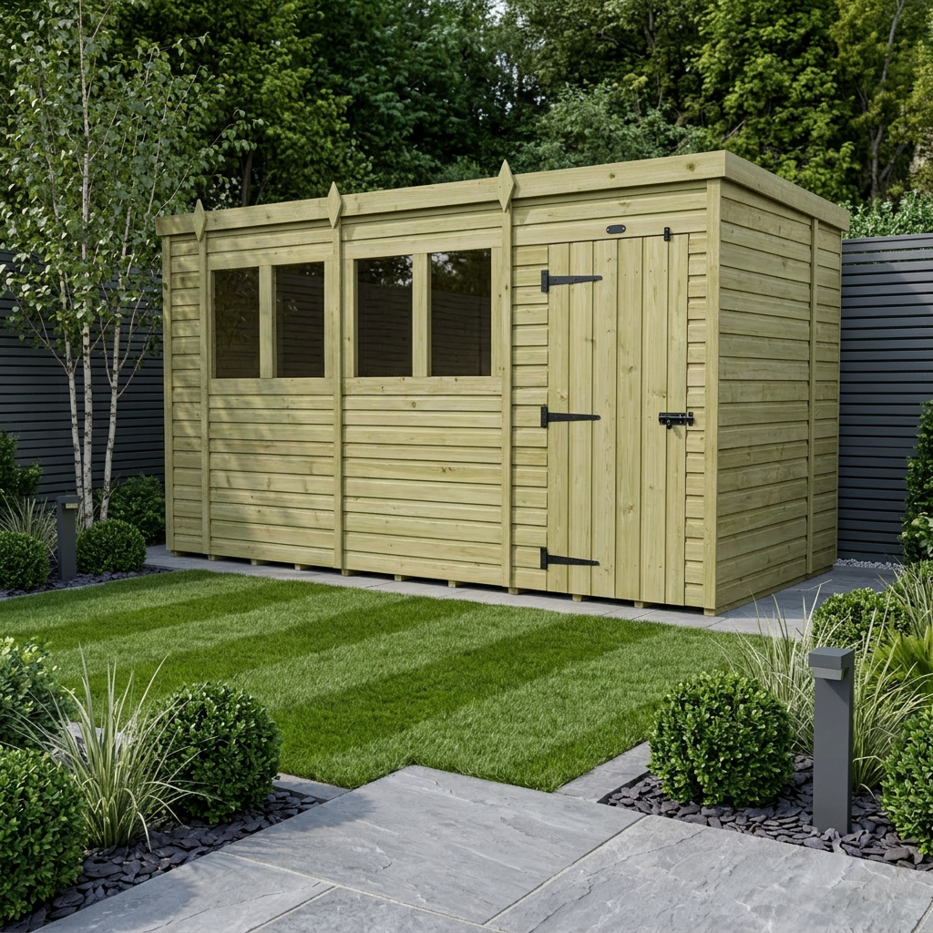 15 x 7 Pent Shed (Single Door, With Windows) - Pent Shed