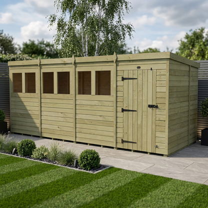 16 x 7 Pent Shed (Single Door, With Windows) - Pent Shed