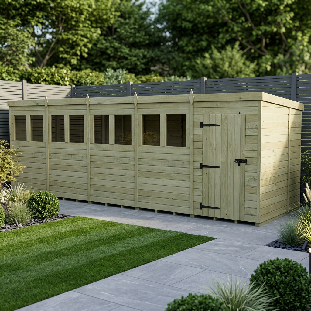 20 x 7 Pent Shed (Single Door, With Windows) - Pent Shed
