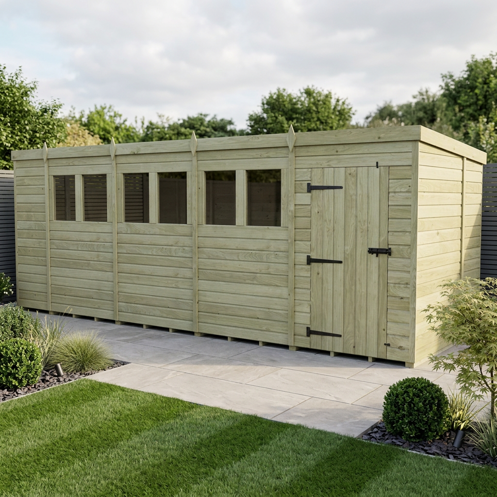 18 x 7 Pent Shed (Single Door, With Windows) - view 2