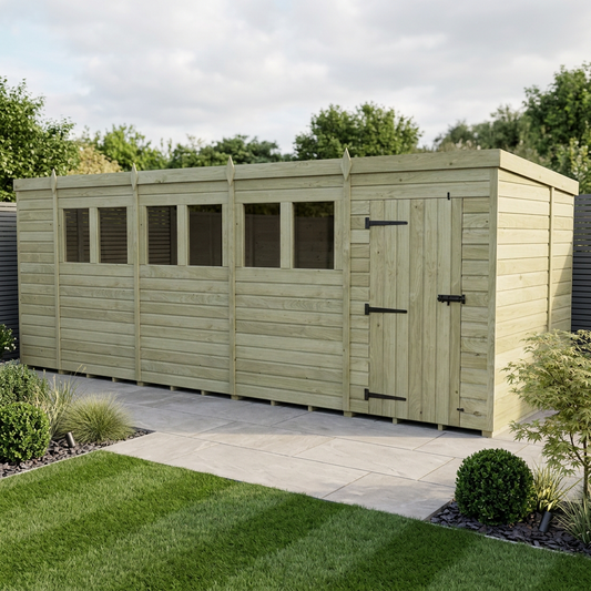 18 x 7 Pent Shed (Single Door, With Windows) - view 2