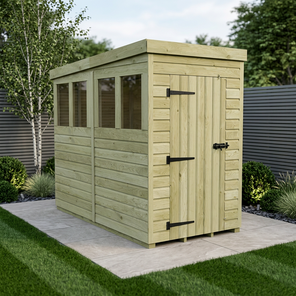 4 x 8 Pent Shed (Single Door, With Windows) - Pent Shed