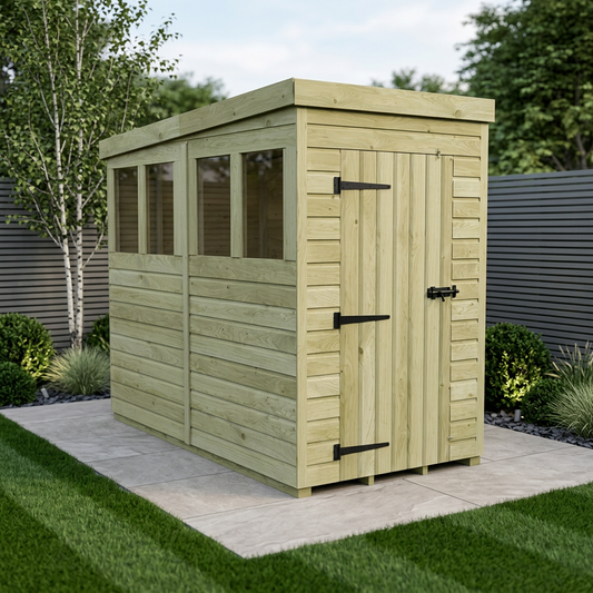 4 x 8 Pent Shed (Single Door, With Windows) - Pent Shed