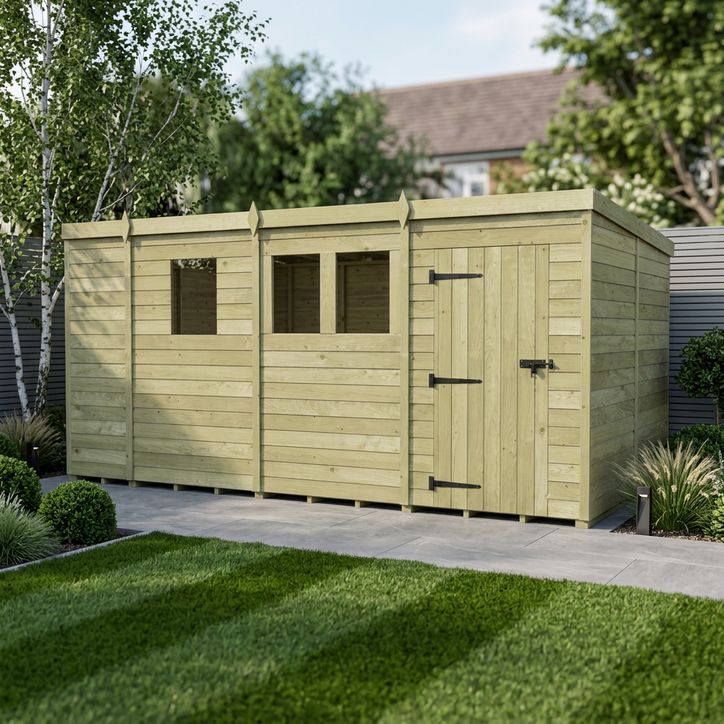 13 x 8 Pent Shed (Single Door, With Windows) - Pent Shed