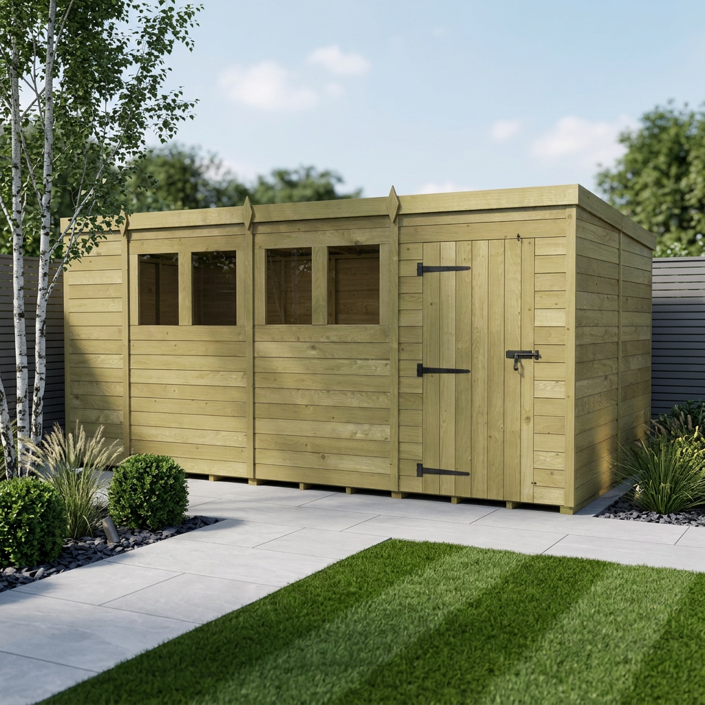 14 x 8 Pent Shed (Single Door, With Windows) - Pent Shed