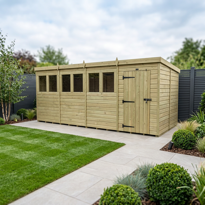 16 x 8 Pent Shed (Single Door, With Windows) - Pent Shed