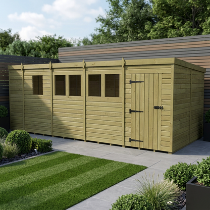17 x 8 Pent Shed (Single Door, With Windows) - Pent Shed