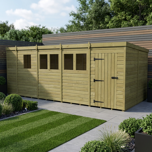 17 x 8 Pent Shed (Single Door, With Windows) - Pent Shed