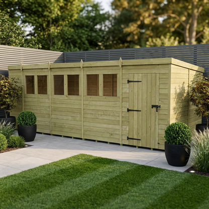 18 x 8 Pent Shed (Single Door, With Windows) - Pent Shed