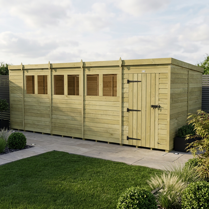 19 x 8 Pent Shed (Single Door, With Windows) - Pent Shed
