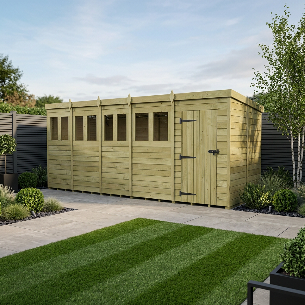 20 x 8 Pent Shed (Single Door, With Windows) - view 2