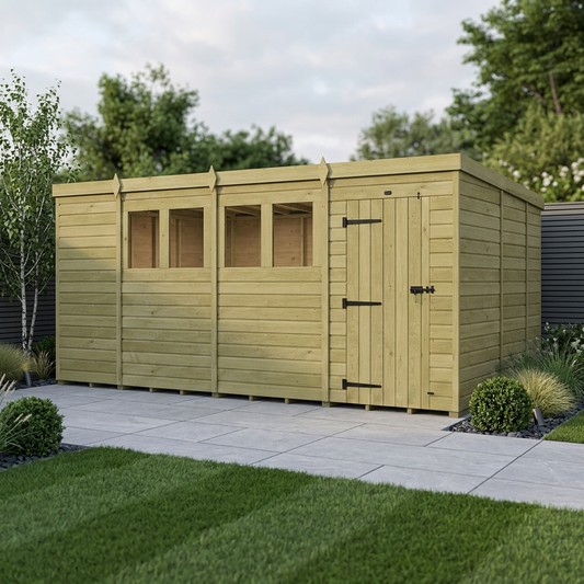 15 x 9 Pent Shed (Single Door, With Windows) - Pent Shed