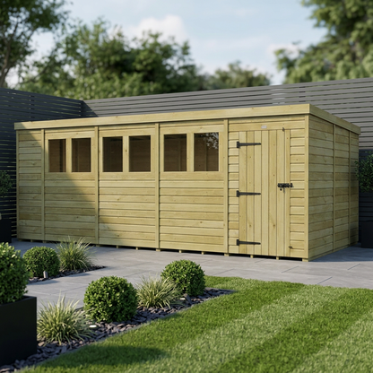 18 x 9 Pent Shed (Single Door, With Windows) - Pent Shed