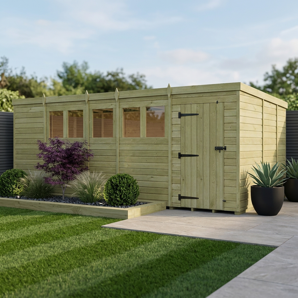 19 x 9 Pent Shed (Single Door, With Windows) - Pent Shed