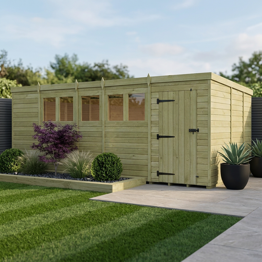 19 x 9 Pent Shed (Single Door, With Windows) - Pent Shed